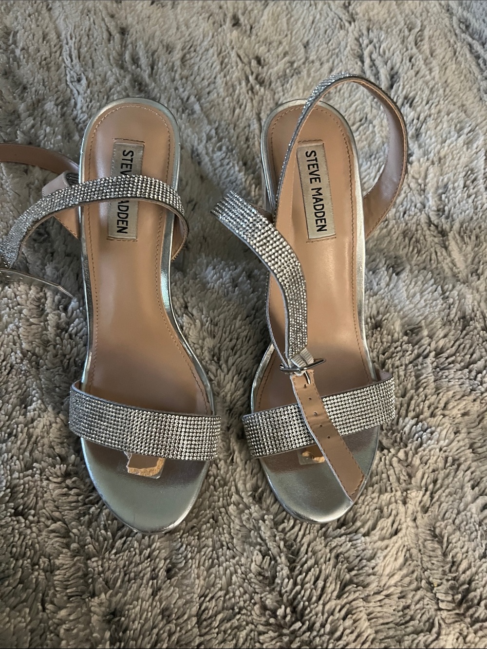 5/$10 item Steve Madden Silver Crystal Strap Slingback Heels